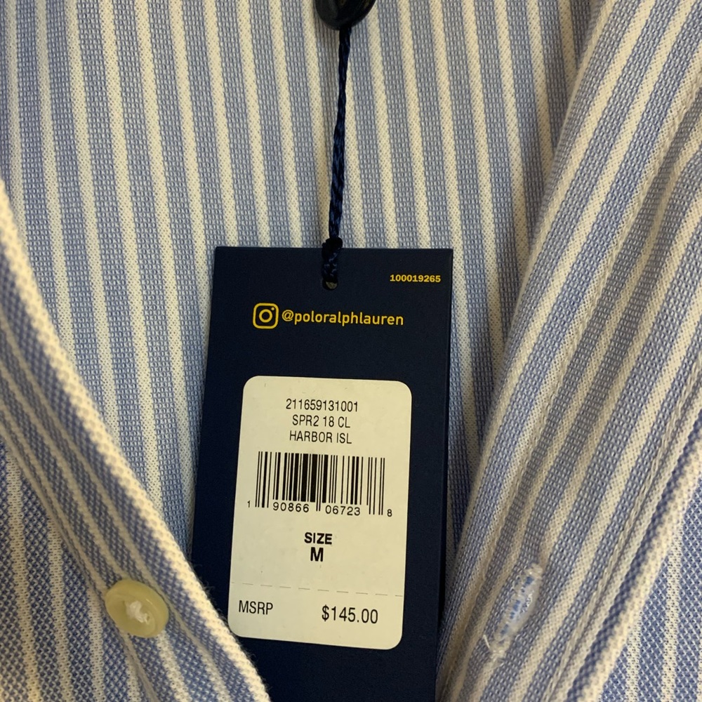 NWT Polo Ralph Lauren collard shirt dress. Blue and white striped. Size medium